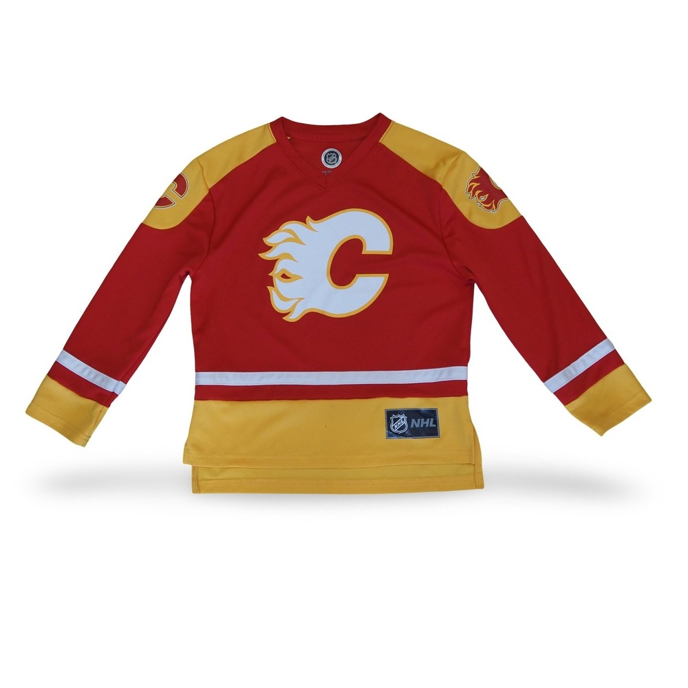 Calgary Flames NHL Hockey Jersey Youth L/XL 6/7 Red Gold Kids Official Licensed